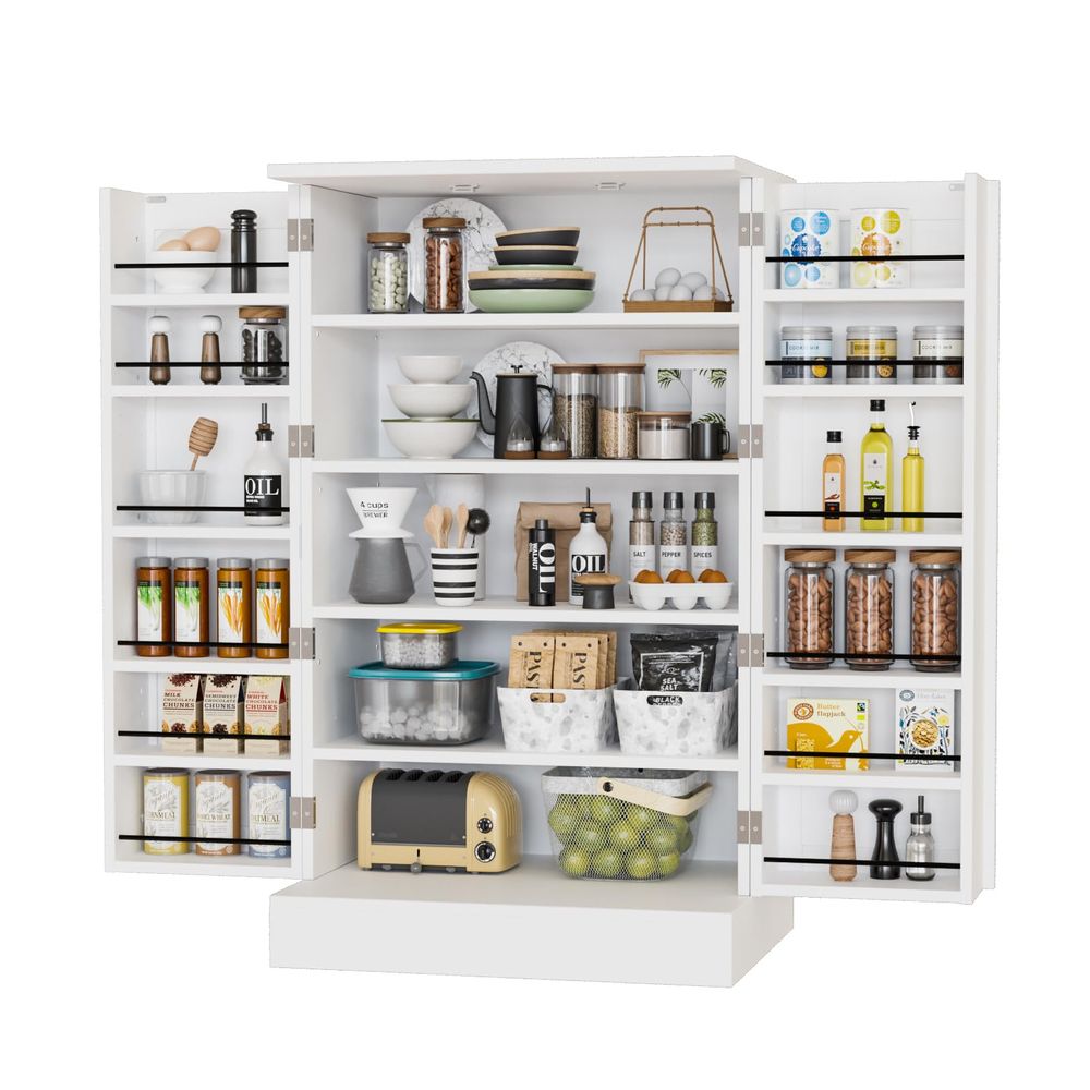 Pantry Cabinet, White Kitchen  - Food Storage In Cabinets บทวิจารณ์และราคา