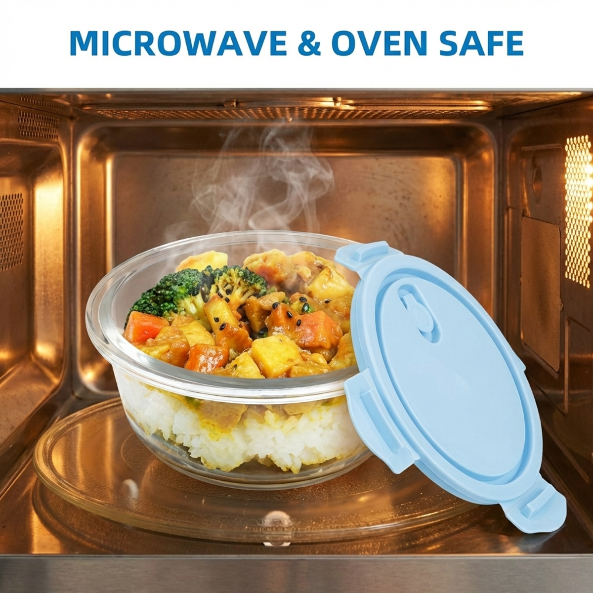 Rock Blue Round Glass Food Sto - Food Storage Safe บทวิจารณ์และราคา