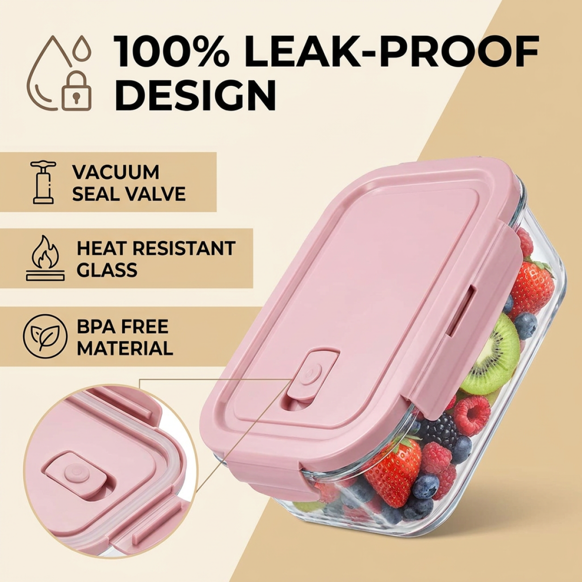 Pink Glass Food Storage Contai - Food Storage Safe บทวิจารณ์และราคา
