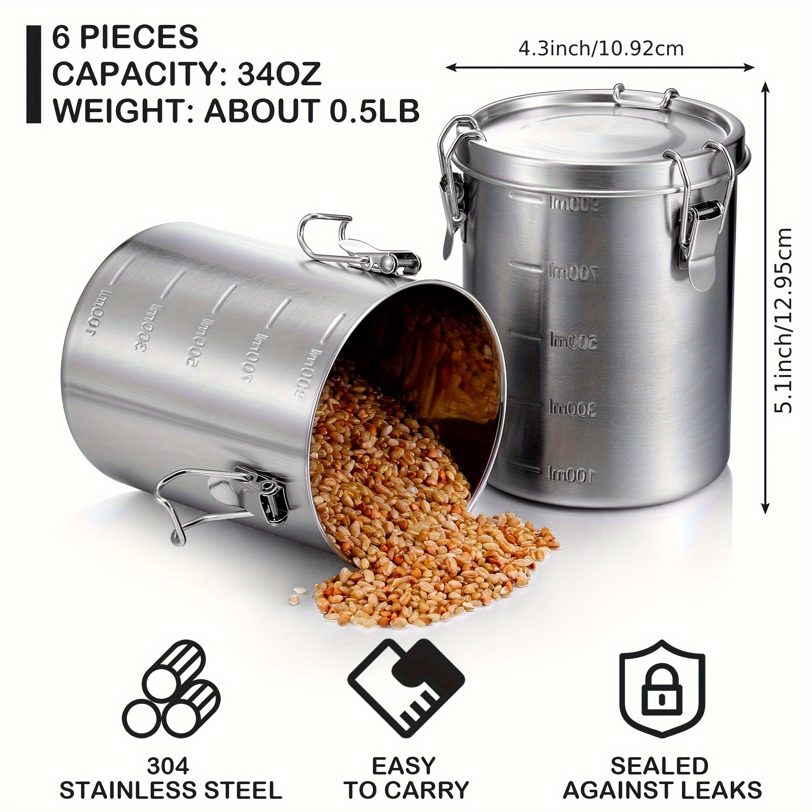 6 Pack 34 Oz Stainless Steel C - Food Storage Without Pantry บทวิจารณ์และราคา